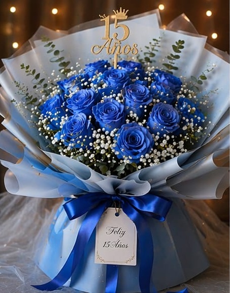 Foto de Ramo oriental de 15 rosas azules para 15 a�os...